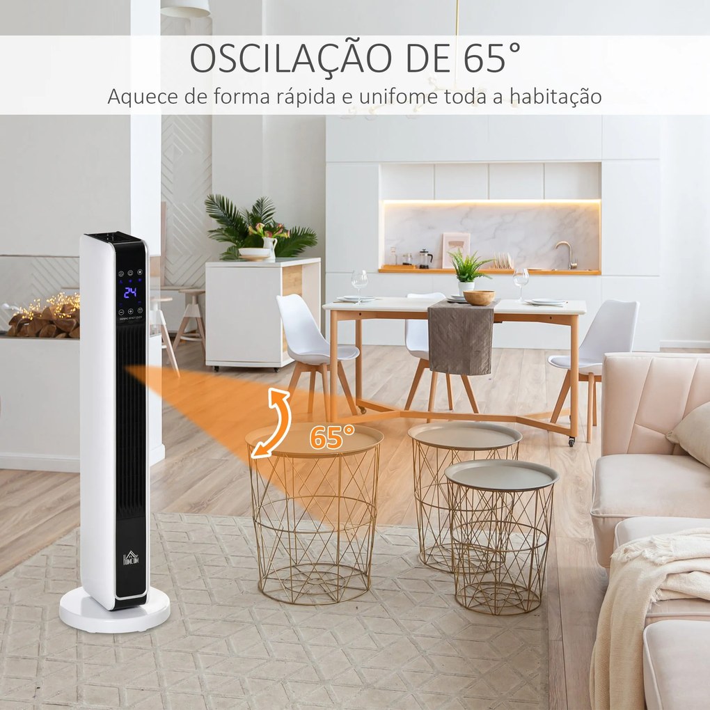 Aquecedor Cerâmico de Torre com Controlo Remoto - Branco - 21x21x73 cm
