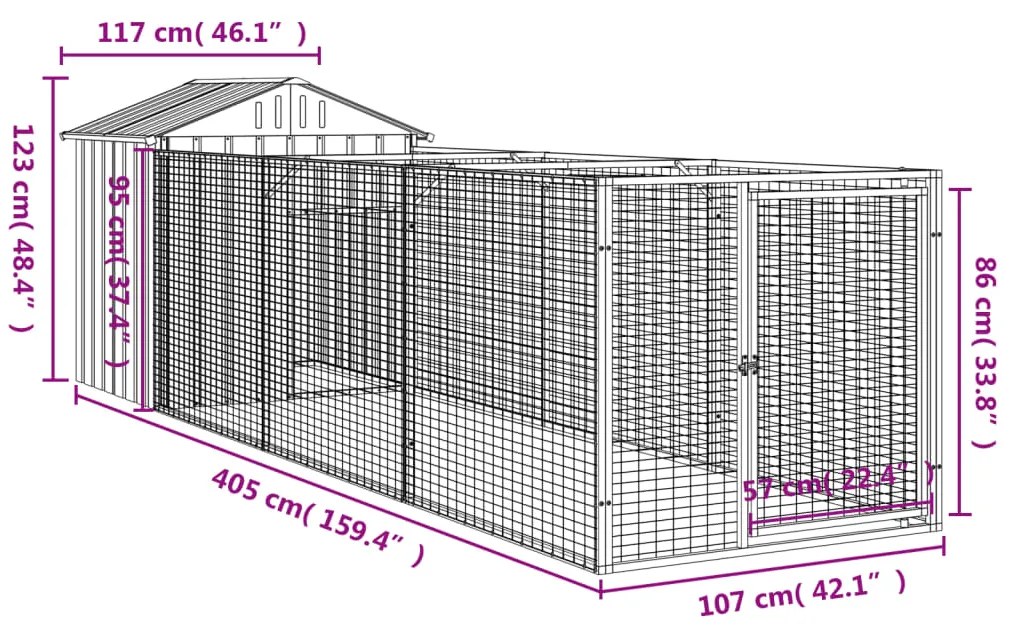 Casota para cães com telhado aço galvanizado cinzento-claro