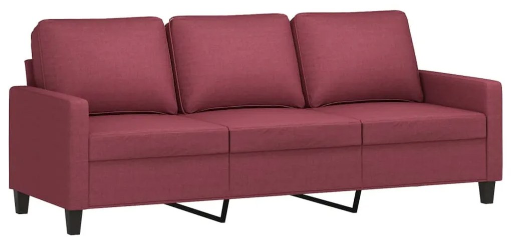Sofá de 3 lugares com apoio de pés 180 cm tecido vermelho tinto