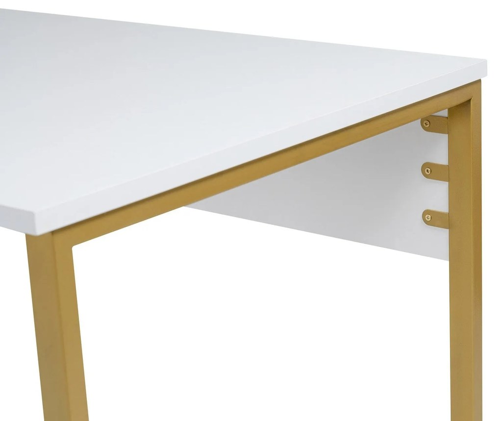 Secretária Dupla "Twin Study Desk" – Branco e Dourado, 240x60x74 cm, D