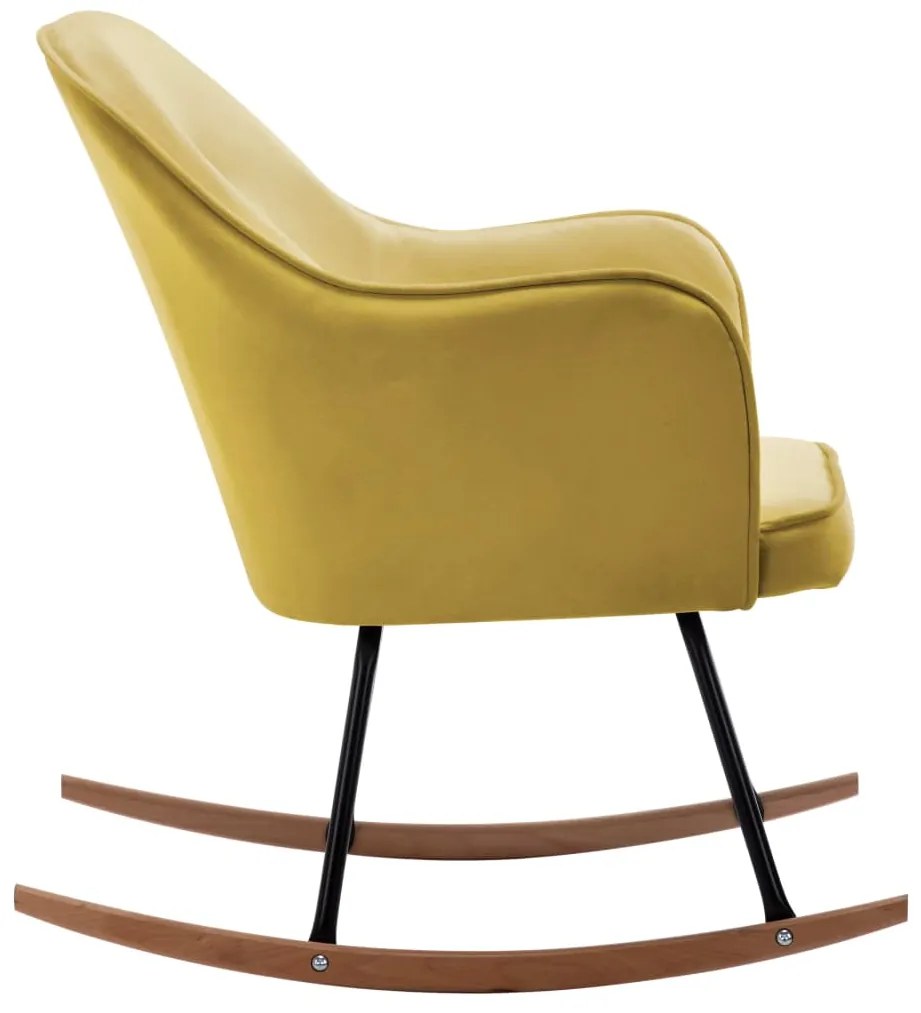 Cadeira de baloiço veludo amarelo mostarda