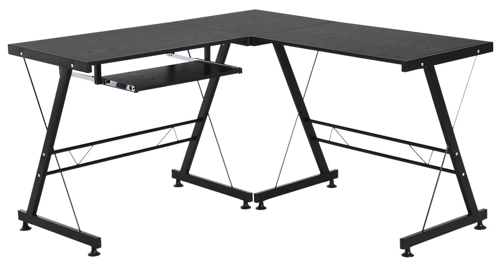 HOMCOM Secretária para Escritório Mesa de Computador 2 em 1 Secretária em Forma de L 130x130x73,5cm e Secretária Reta 210x50x73,5cm Preto