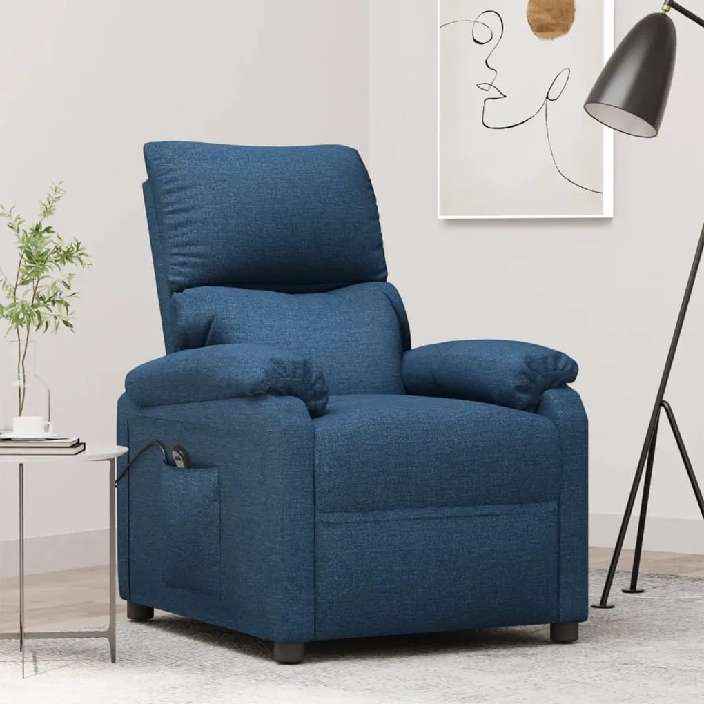 vidaXL Poltrona elevatória tecido azul