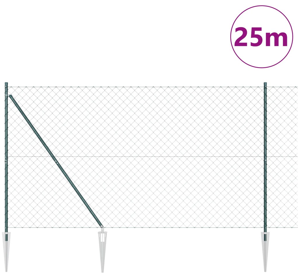 Cerca de Corrente Conjunto de 2 Verde Metal 1,5 x 25 m