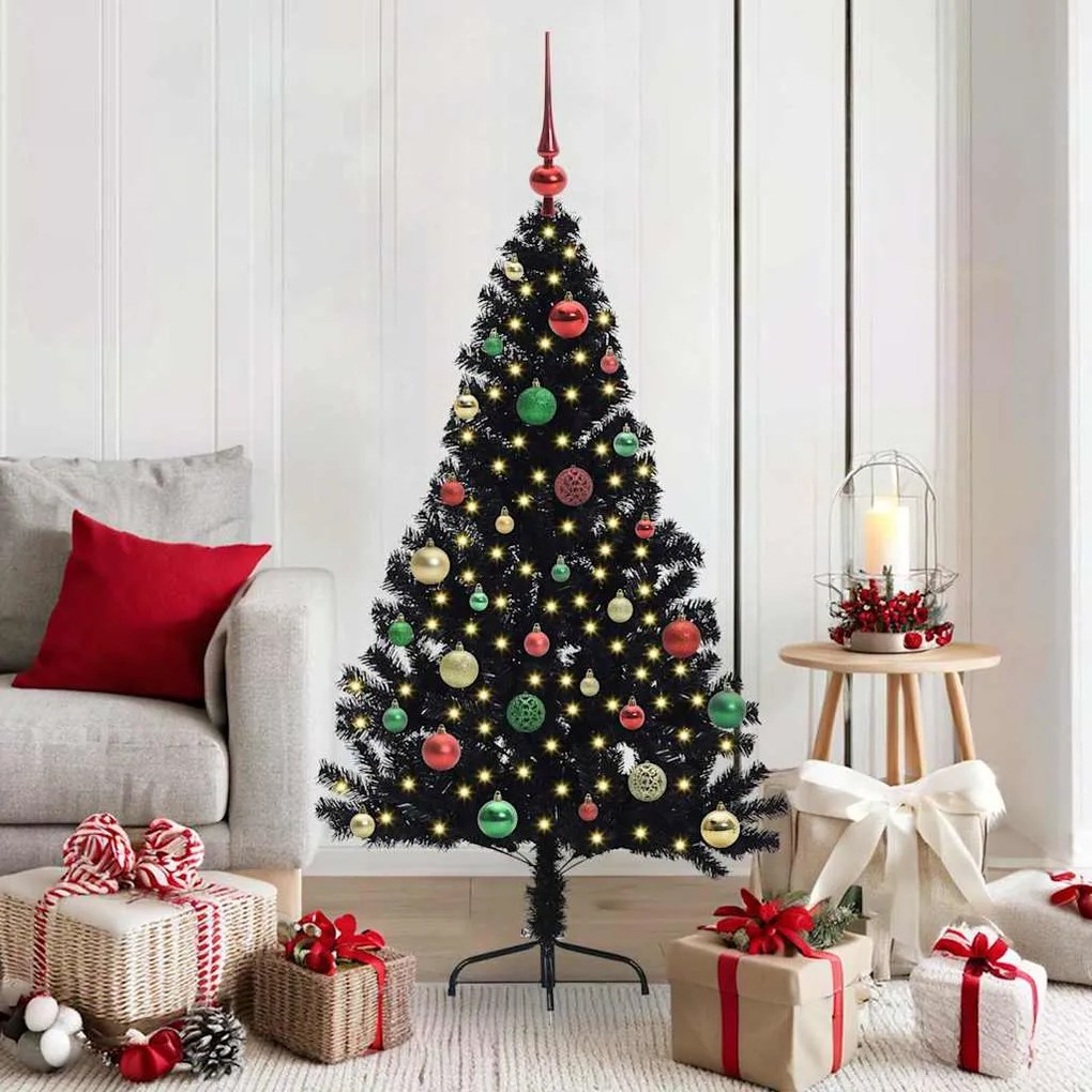 vidaXL Árvore de Natal Artificial Pré-iluminada Preto 150 cm PVC