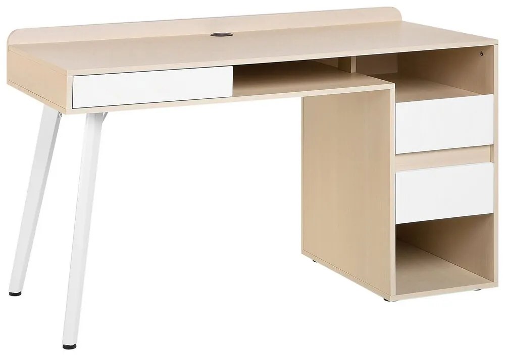 Secretária branca e castanha clara com 3 gavetas 130 x 60 cm CARACAS Beliani