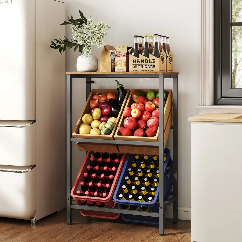 Estante para caixas de bebidas, 2 níveis, para 4 caixas 40 x 70,4 x 117,3 cm Castanho-preto