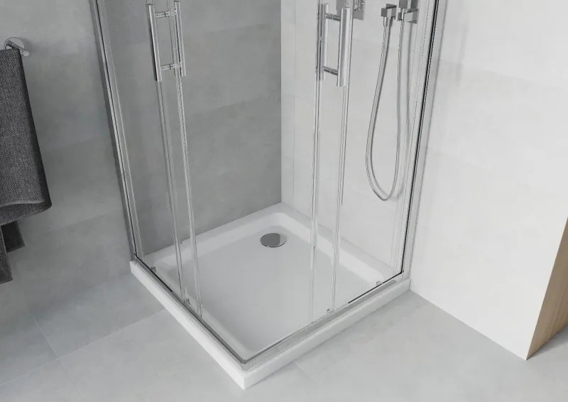 Mexen Rio cabine de duche quadrada 80 x 80 cm, transparente, cromada + base de duche Flat, branca - 860-080-080-01-00-4010