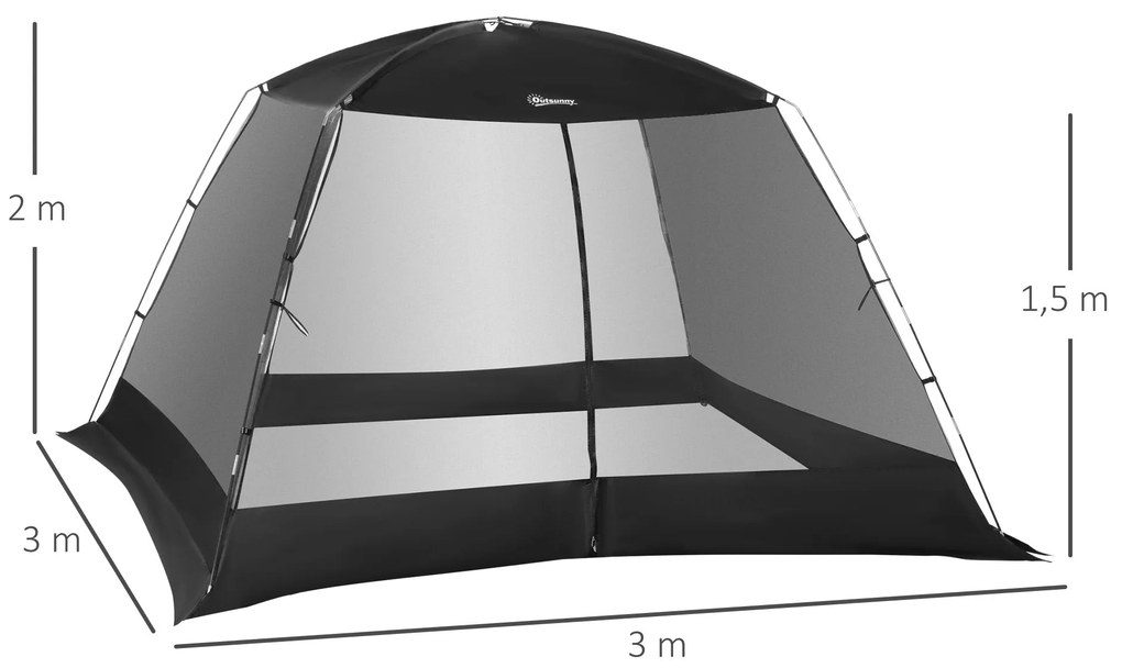 Outsunny Tenda de Jardim 3x3x2m Tenda para 4-6 Pessoas com 4 Telas Mos