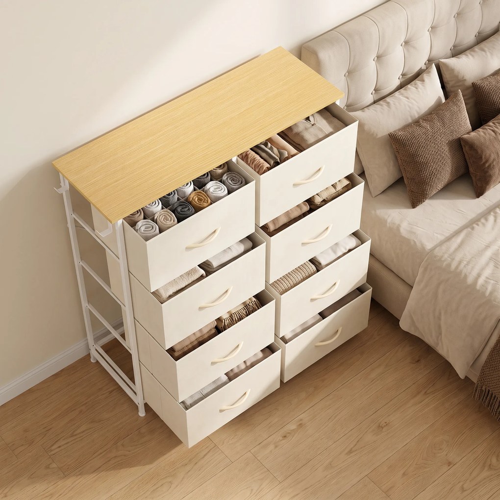 Movel gavetas 80L x 30P x 94.5A cm com 8 Gavetas em Tecido, Estrutura em Aço, Bege