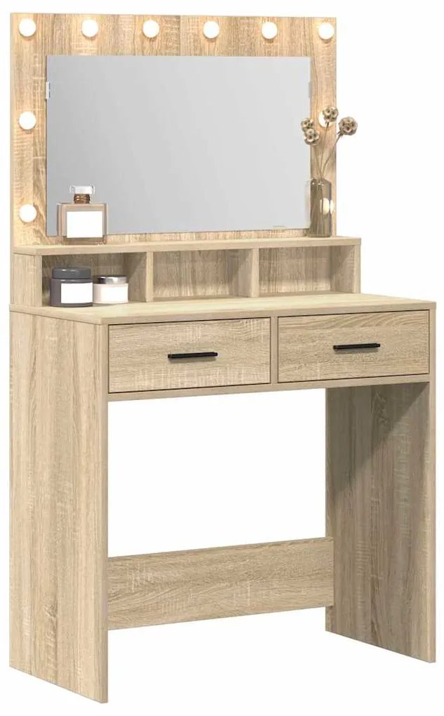 Mesa de Maquiagem vidaXL com Luzes LED Carvalho Sonoma 79x41x135 cm