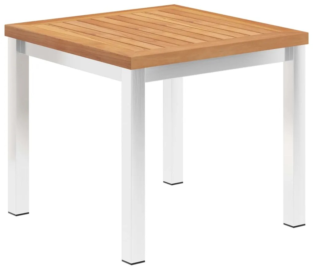 Mesa de apoio jardim 45x45x38 cm teca maciça/aço inoxidável