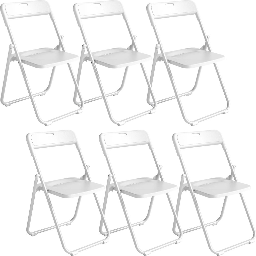 HOMCOM Conjunto de 6 Cadeiras Dobráveis com Encosto Curvo Assento Côncavo com Ventilação 48,5x47x75 cm Branco | Aosom Portugal