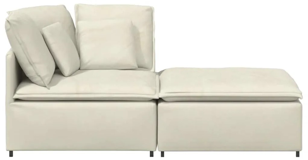 Sofá modular com pufes e almofadas veludo creme