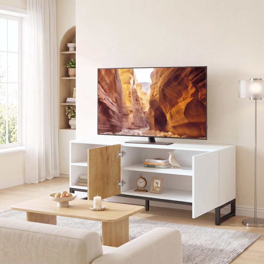 Móvel de TV, 140 x 36,5 x 50 cm, Para Televisor até 55 Polegadas, Branco