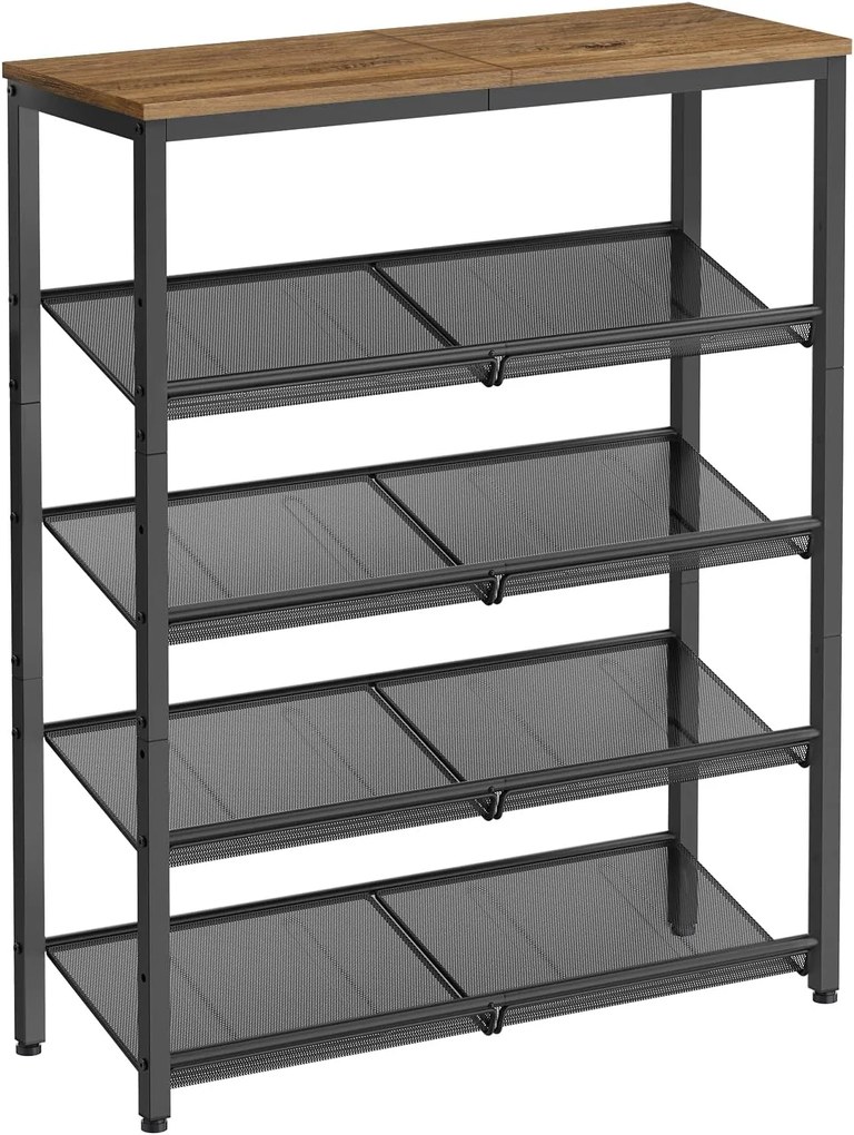 Sapateira VASAGLE, 5 níveis para armazenamento de sapatos com prateleiras e tampo grande, prateleiras de malha ajustáveis, economiza espaço para entrada, corredor, aço, industrial, marrom mel e preto-tinta LBS038K01