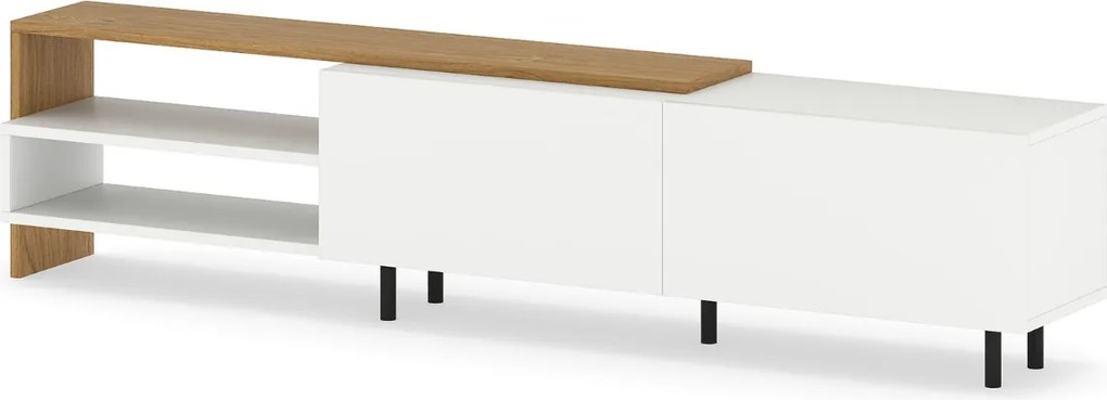 Móvel de TV 181 x 31 x 41 cm moderno com prateleiras de armazenamento Branco e Natural