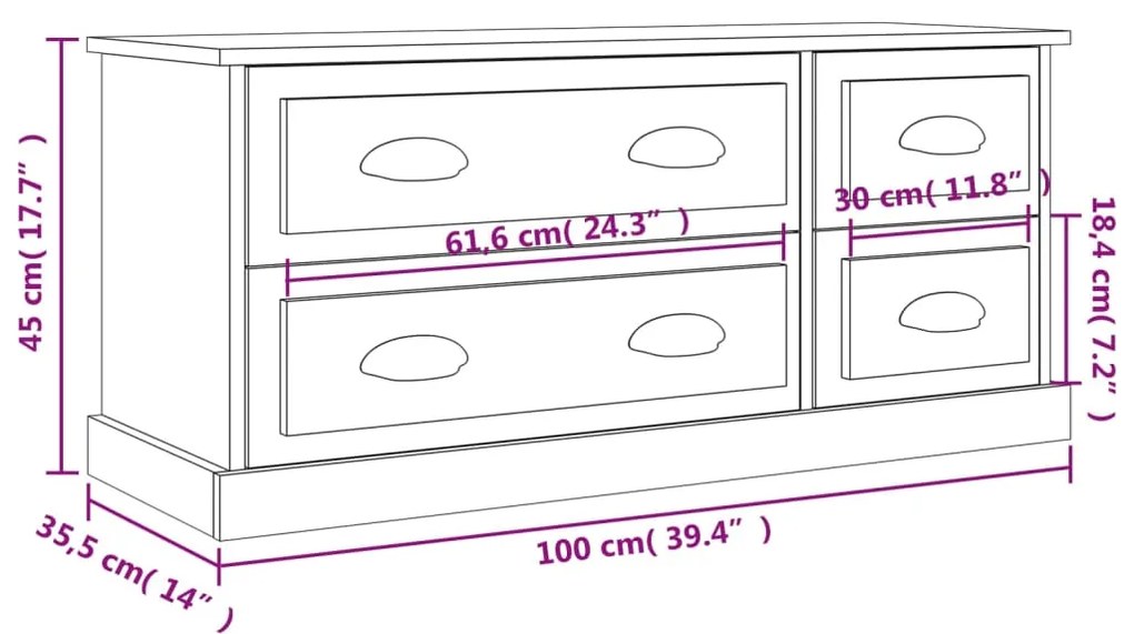 Móvel p/ TV 100x35,5x45cm derivados de madeira cinzento cimento