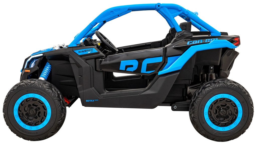 Carro elétrico para Crianças 24V 4x200W 2 Lugares, Buggy Can-Am Maverick Turbo RR Rodas de EVA, Assento de couro Azul