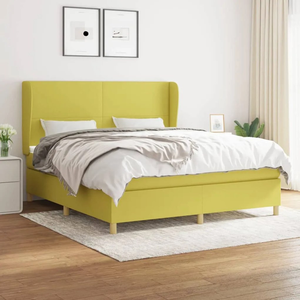 vidaXL Cama com molas/colchão 180x200 cm tecido verde