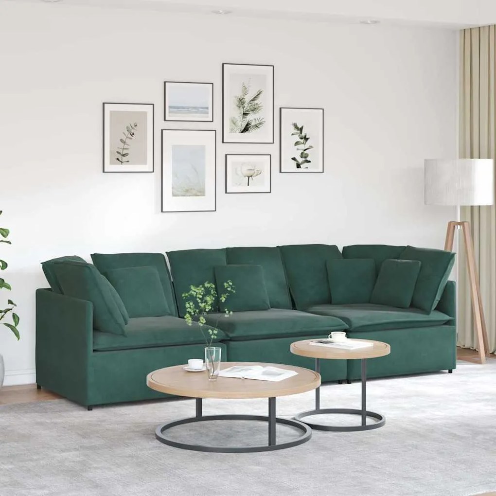 vidaXL Sofá modular com almofadas veludo verde-escuro