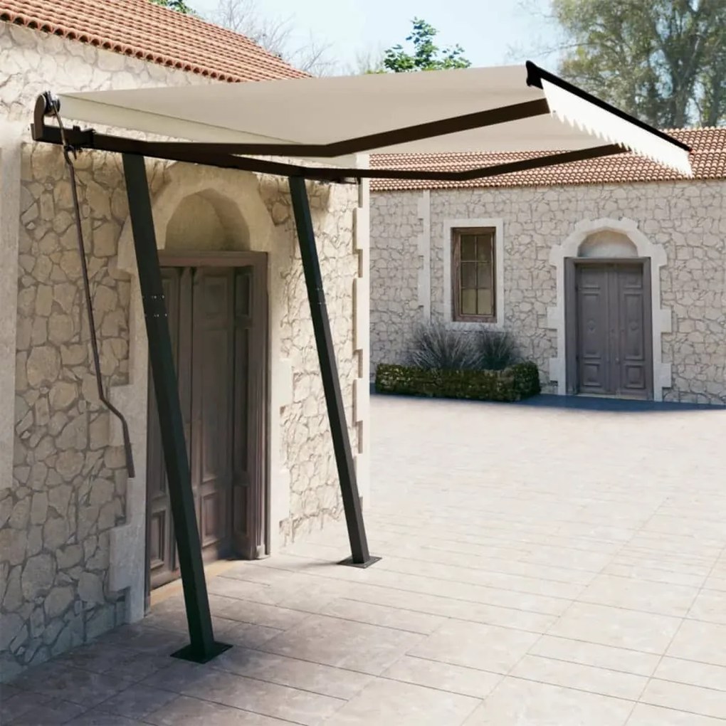 Toldo retrátil manual com postes 3x2,5 m cor creme