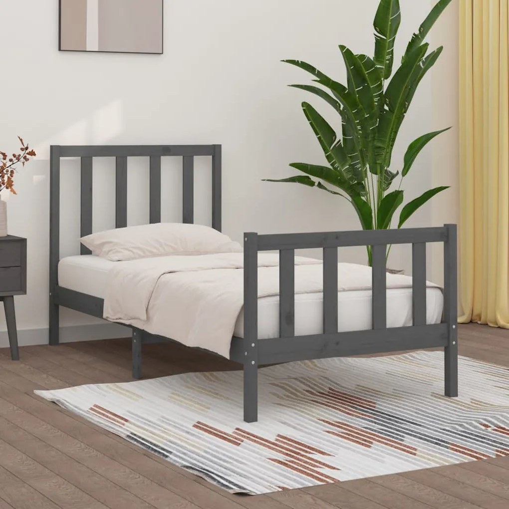 vidaXL Estrutura de cama solteiro 90x190 cm madeira maciça cinza