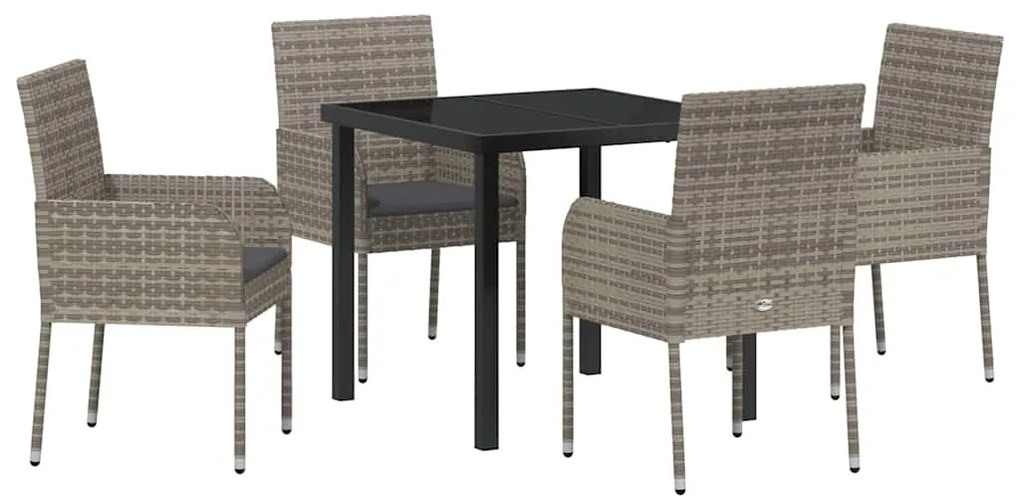 Conjunto de Jantar de Jardim com 5 Peças e Almofadas Cinza Polirattan