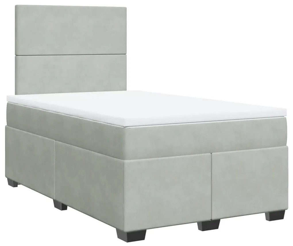 Cama boxspring c/ colchão 120x200 cm veludo cinzento-claro