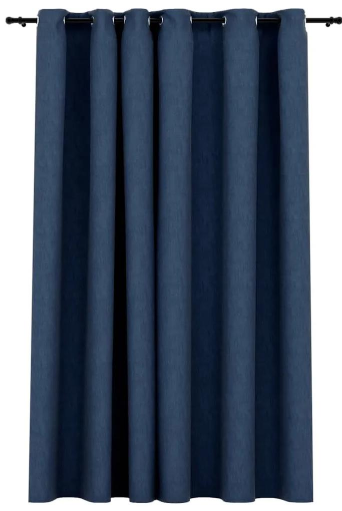 Cortina opaca aspeto de linho com ilhós 290x245 cm azul