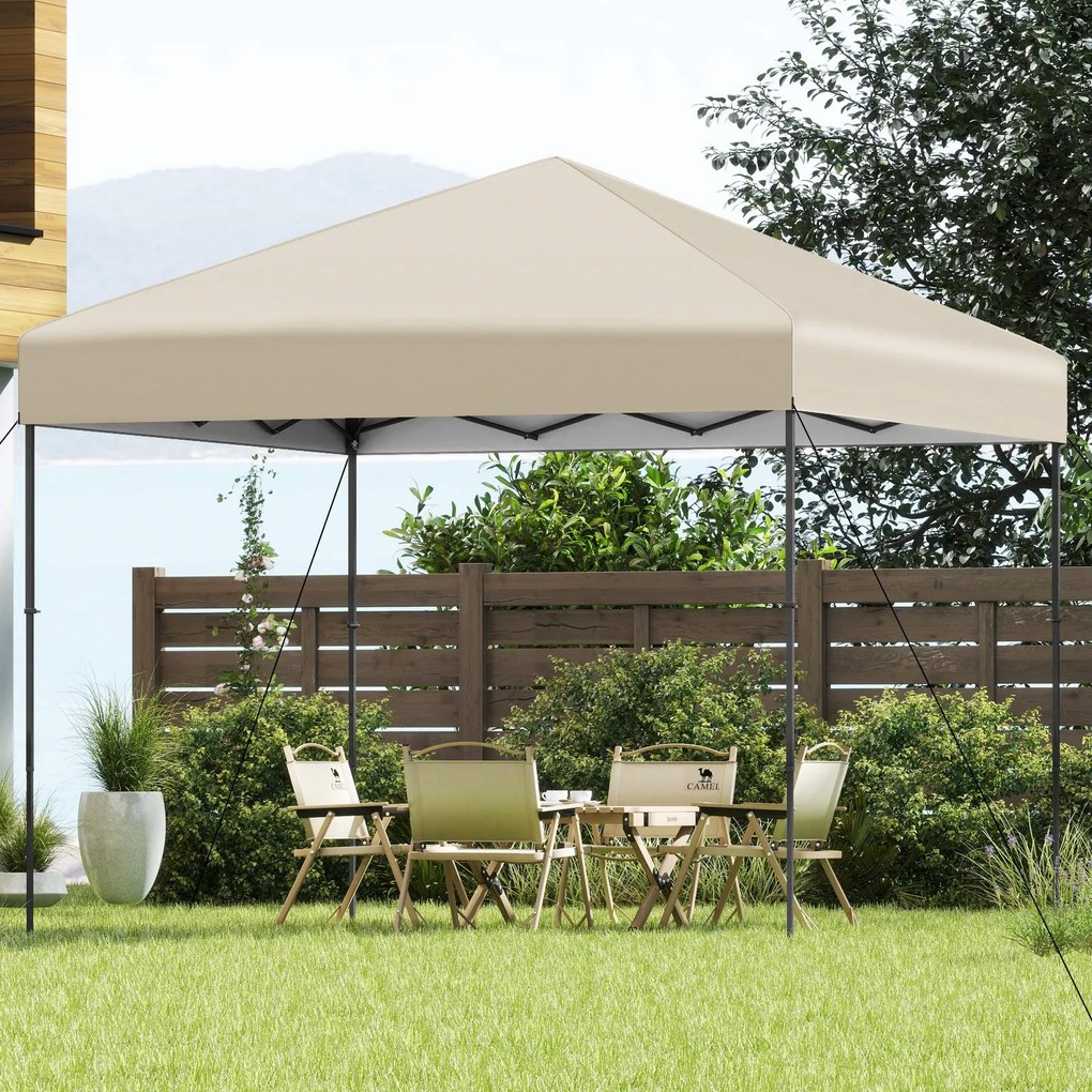 Tenda de acampamento comercial dobrável para eventos ao ar livre, 365 x 225 cm, tenda com dossel pop-up e bolsa portátil, bege