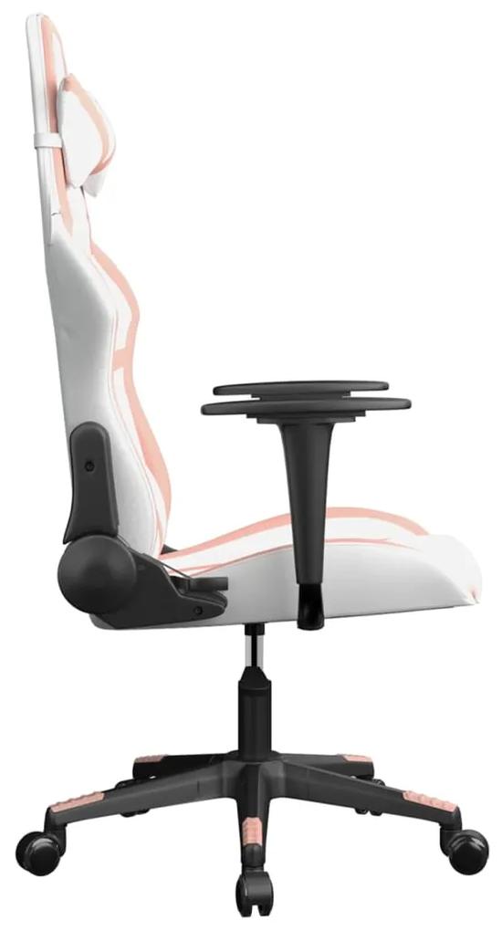 Cadeira gaming couro artificial branco e rosa