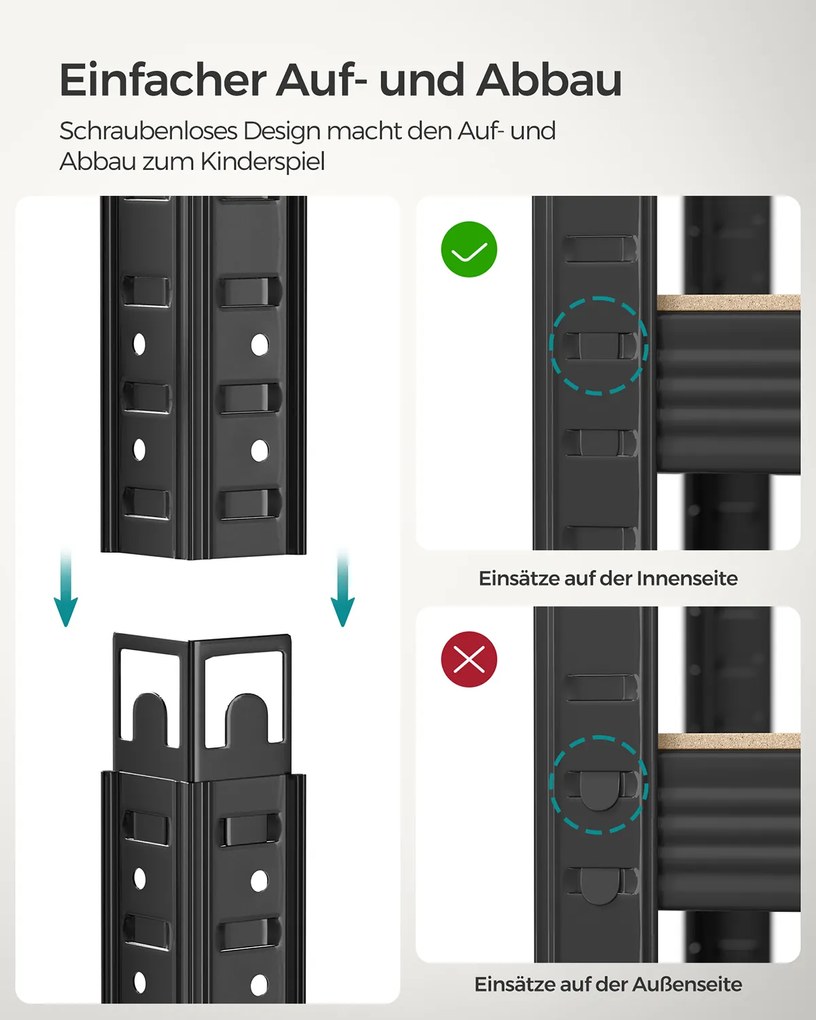 Conjunto de 2 estantes de armazenamento para garagem, escritório, 60 x 120 x 200 cm, pretas