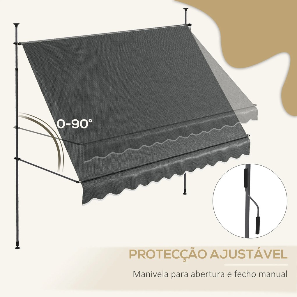 Toldo Manual Retrátil com Manivela 300x120x210-300 cm com Altura Ajustável Impermeável para Jardim Varanda Cinza Escuro