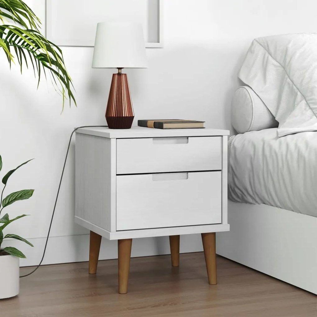 350496 vidaXL Mesa de cabeceira MOLDE 40x35x48 cm pinho maciço branco