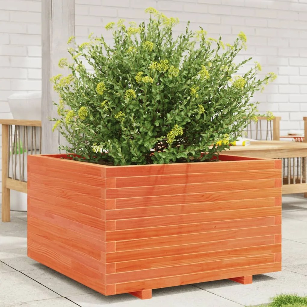 vidaXL Vaso/floreira de jardim 80x80x49,5 cm pinho maciço castanho mel