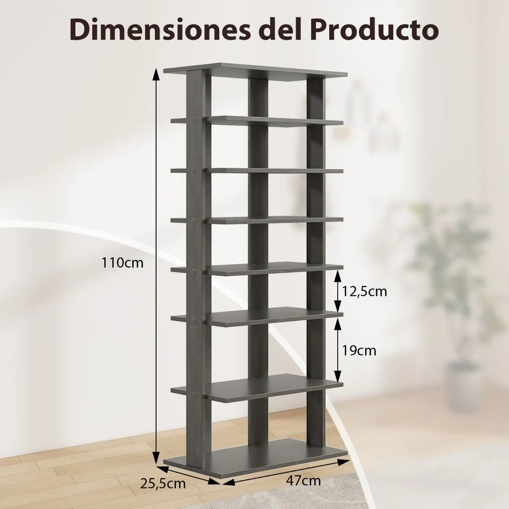 Sapateira vertical para sapatos 47 x 25,5 x 110 cm com 7 níveis Cinzenta