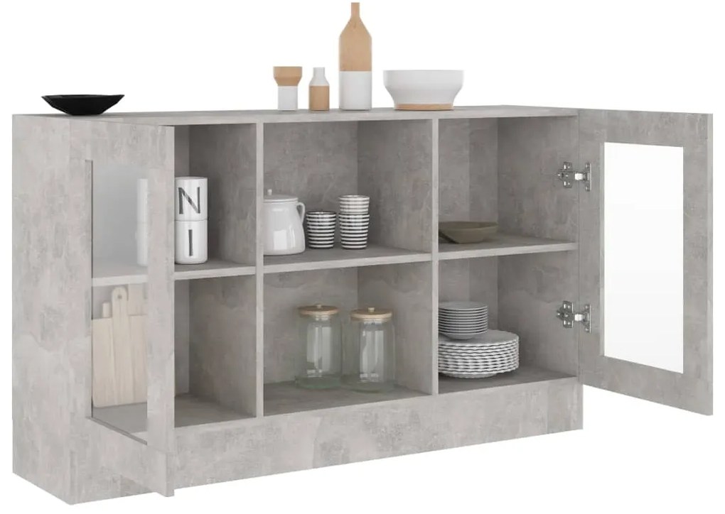 Armário vitrine 120x30,5x70 cm derivados madeira cinza cimento
