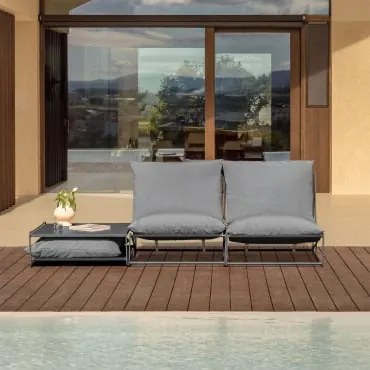 Conjunto De Jardim Com Sofá Modular De 2 Peças E Mesa Auxiliar Conversível Amaro Cinza - Sklum