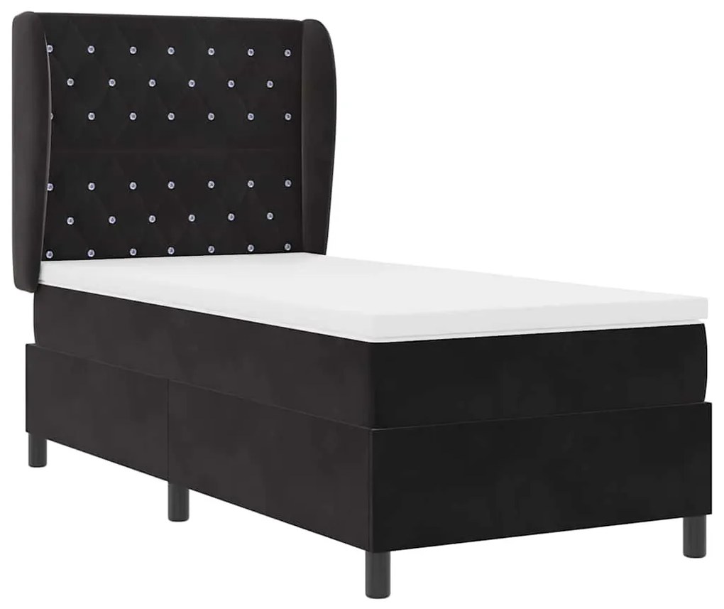Cama Box com Colchão Preto 90x200 cm em Veludo