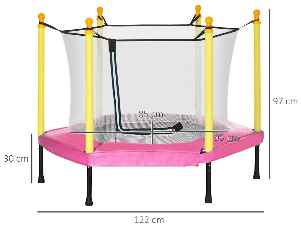 Trampolim para Crianças 95x85 cm com Rede de Segurança trampolim Infantil para Crianças de 3-6 Anos 122x122x97 cm Rosa