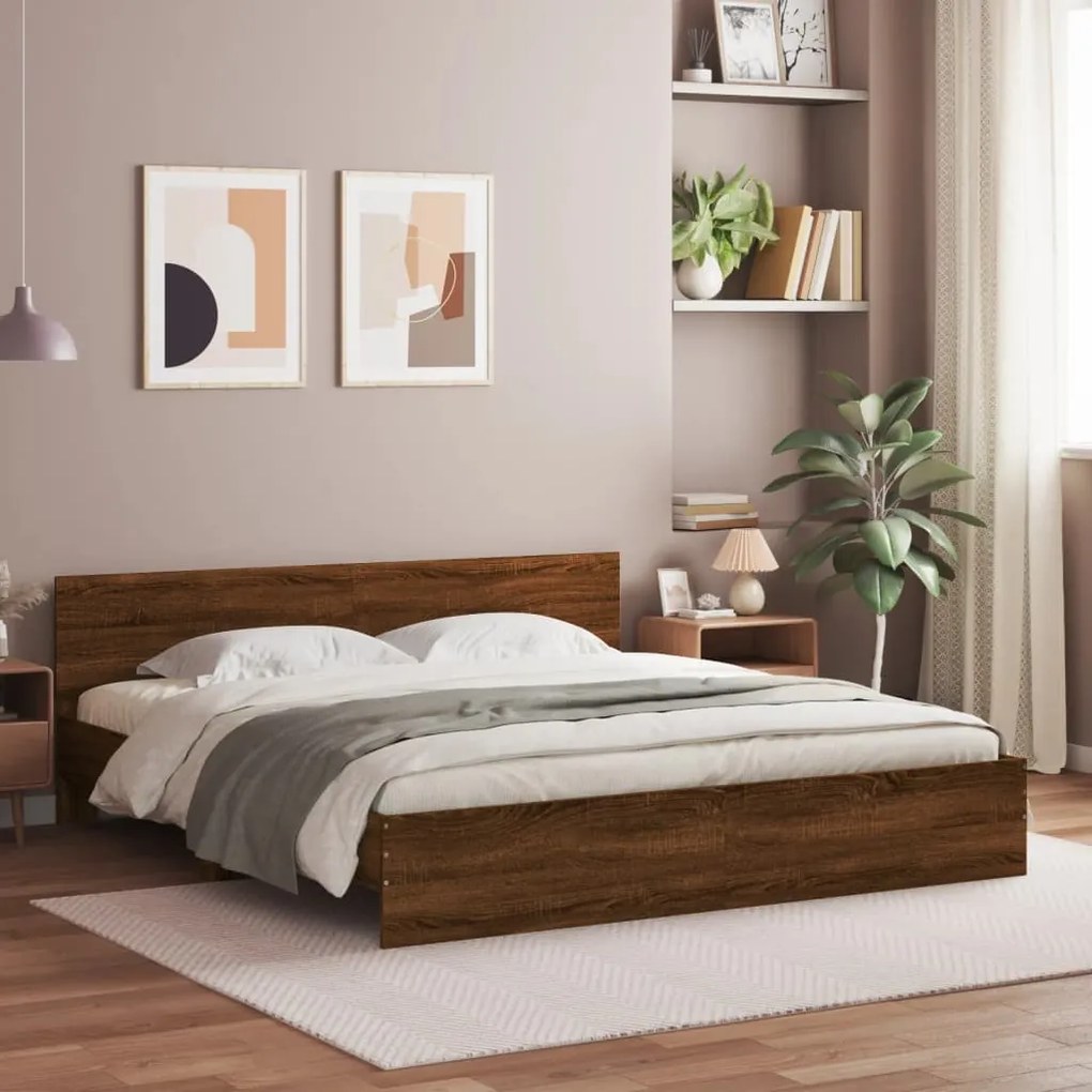 Estrutura de cama com cabeceira 200x200 cm carvalho castanho