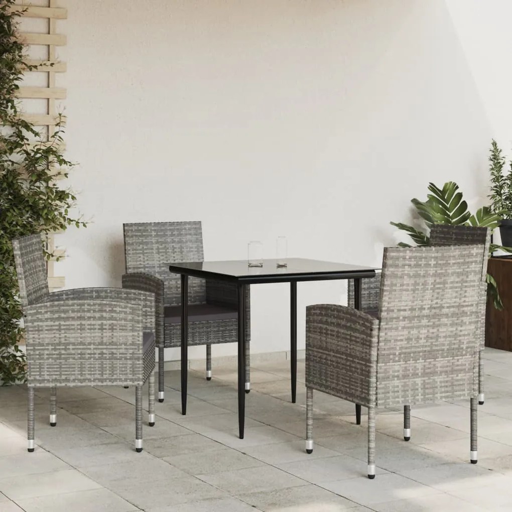 vidaXL 5pcs conjunto de jantar para jardim vime PE e aço cinza e preto
