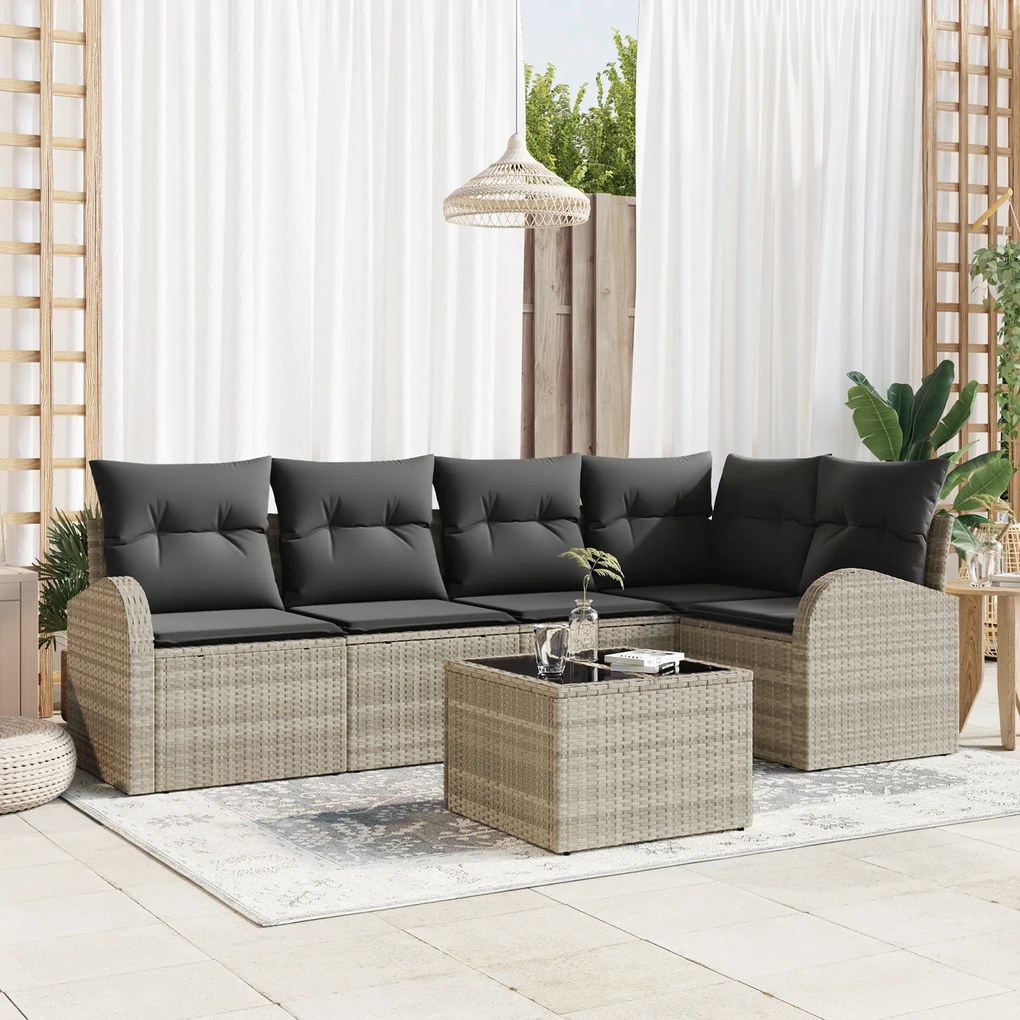 Conjunto de Sofá de Jardim com 6 Peças e Almofadas Cinza Rattan Sintét