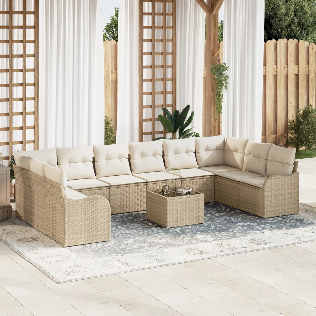 Conjunto de Sofá de Jardim vidaXL de 11 peças com Almofadas Bege em Vime Sintético