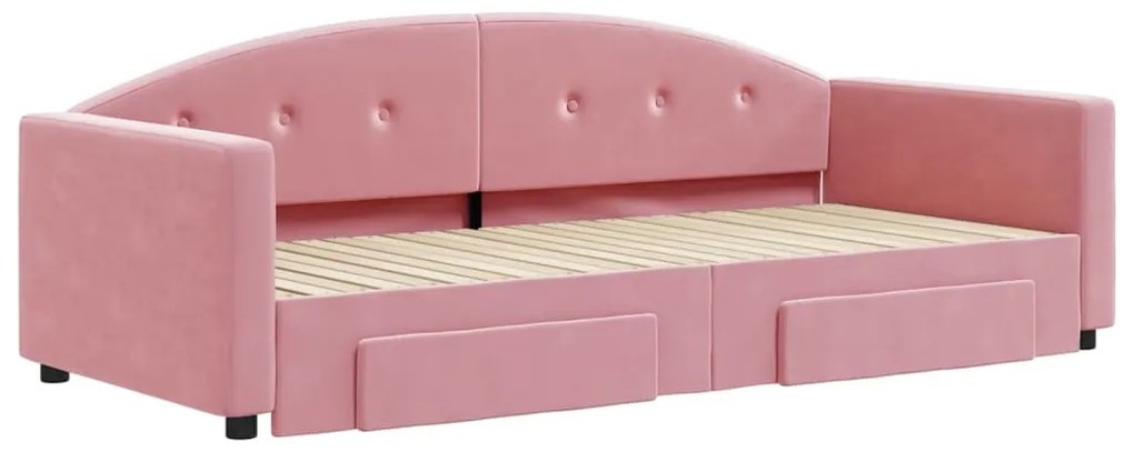 Sofá-cama com gavetão e gavetas 90x200 cm veludo rosa