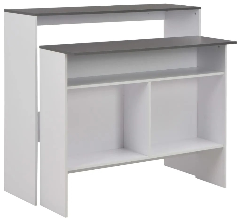 Mesa de bar com 2 tampos 130x40x120 cm branco e cinzento