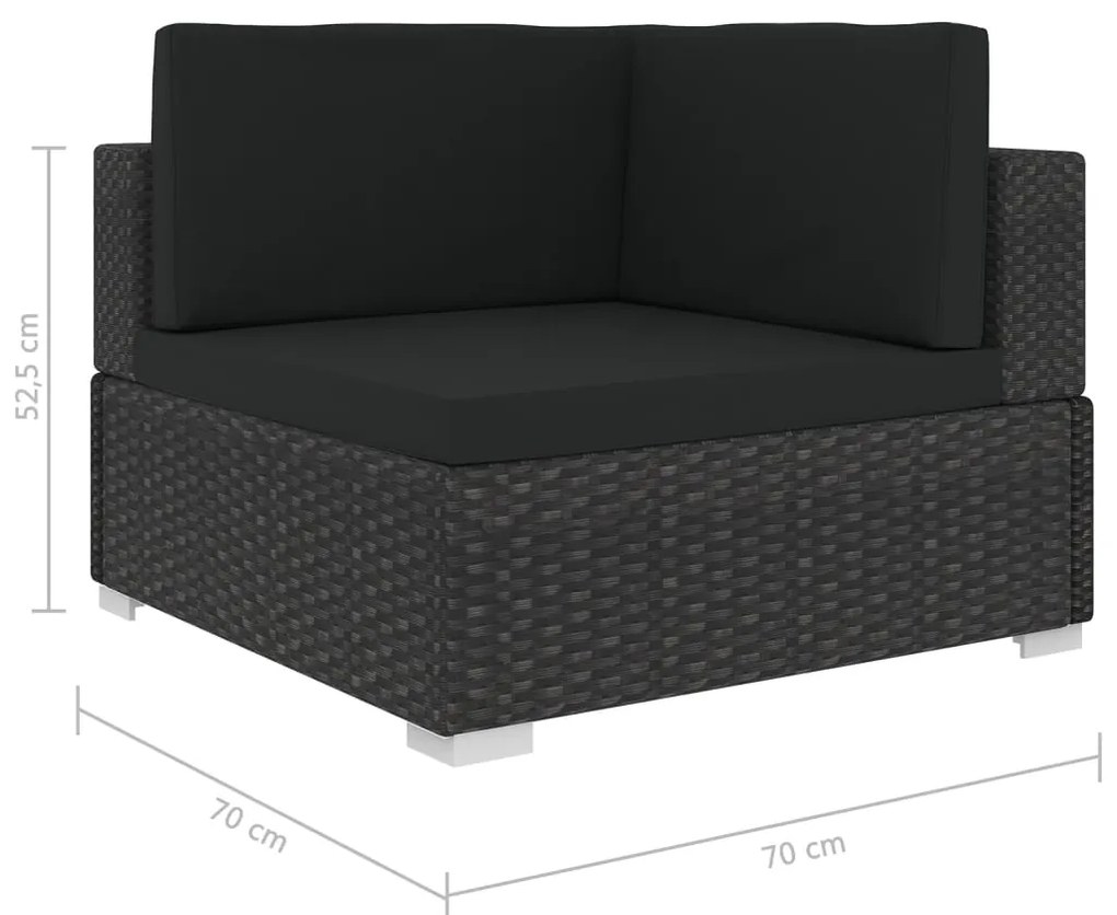 6 pcs conjunto lounge de jardim c/ almofadões vime PE preto