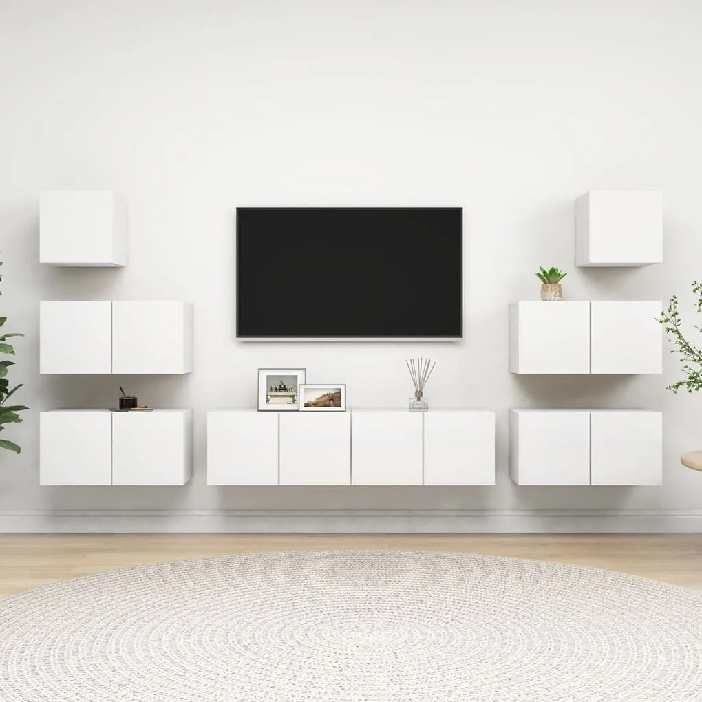 8 pcs conjunto de móveis de TV derivados de madeira branco