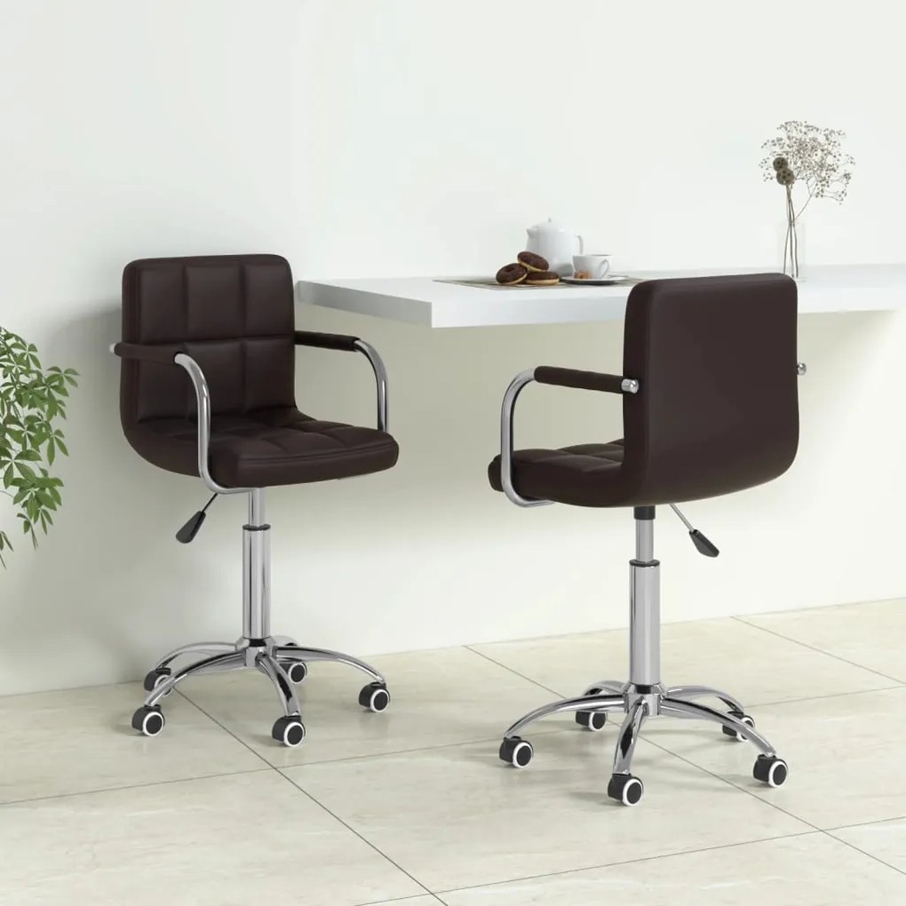 vidaXL Cadeiras de jantar giratórias 2 pcs couro artificial castanho